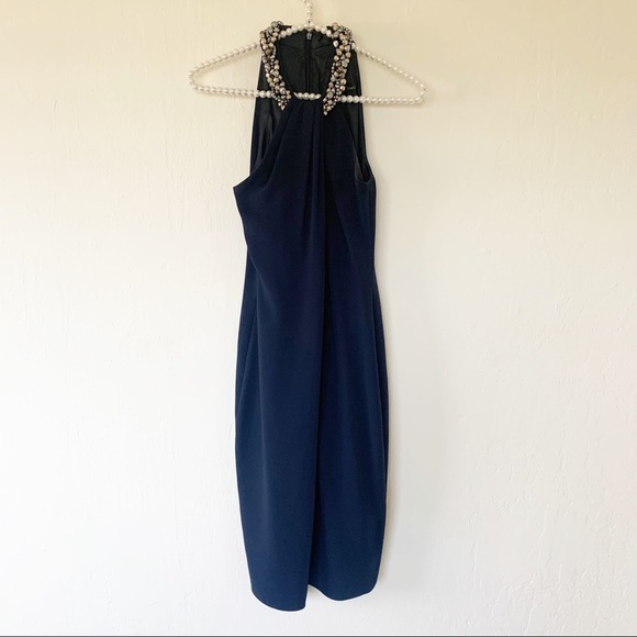 Carmen Marc Valvo Beaded-Neck Toga Dress - Picture 7 of 10